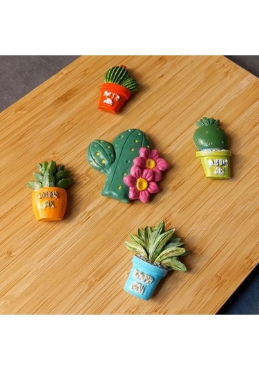 Uretti - Pınar 2572 - 5385 El Yapımı 5'li Pastel Renkler Kaktüs Magnet 5