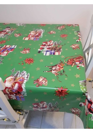 Yeni Yıl Desenli Elyaflı Pvc Muşamba - Silinebilir Masa Örtüsü Yeşil