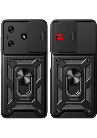 Tecno Spark 10 4g Kılıf Manyetik Standlı Kamera Korumalı Yüzüklü Zırh Tank Kılıf Koruyucu Kapak