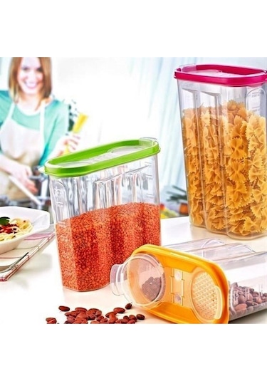 2 Kapaklı Ölçekli Erzak Kuru Gıda Saklama Kutusu Kabı - 1,7 Litre - Sa935 Şeffaf