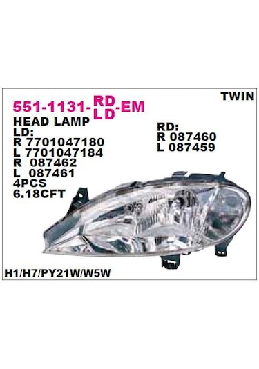 Megane I 1999-2002 Sağ Far Elektrikli Ren10me003 7701047180...