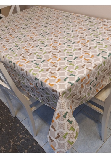 Elyaflı Pvc Muşamba - Desenli Silinebilir Masa Örtüsü Kahve Bej