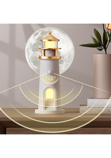 Tcherchi Led Deniz Feneri Ay Lambası Projektör Gece Lambası, Şarj Edilebilir Ay Işığı Projeksiyon Gece Lambası Sarı Işık