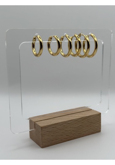 Arnes Jewelry Çelik Gold 3'lü Halka Küpe Ar04 Gold