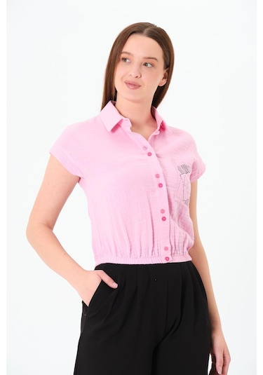 Sortie Collection Müslin Cep Baskılı Cepli Gömlek Pembe