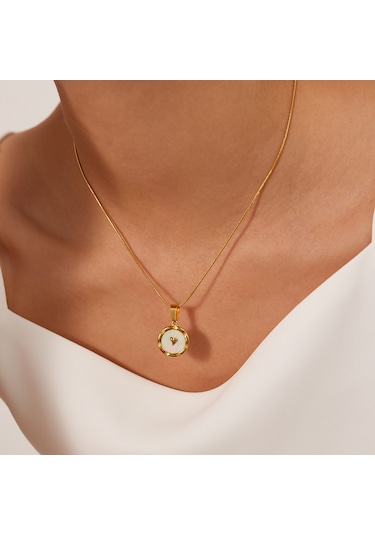 Sones Opk Gx2425 Paslanmaz Çelik Yuvarlak Kalp Kolye Mizaç Köprücük Kemiği Zinciri