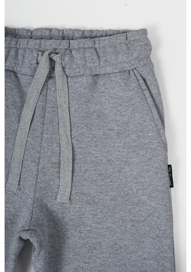 Mmetalic Gri Kalın Pamuklu Beli Ve Paçası Lastikli Cepli 5-6-7-8-9-10-11-12 Yaş Kız Çocuk Eşofman Altı Gri