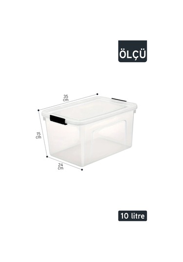 İronika 3'lü Saklama Kabı Yatay Dikdörtgen Kilitli Kapaklı Çok Amaçlı Oyuncak Saklama Kutusu 10 Litre Şeffaf