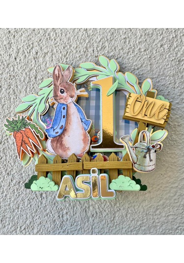 Peter Rabbit Temalı İsme Özel Erkek Çocuk Doğum Günü Pasta Süsü