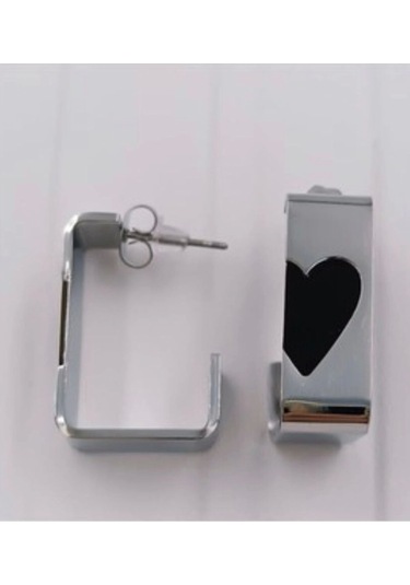 Siyah Kalpli Çelik Gümüş Küpe Çok Renkli