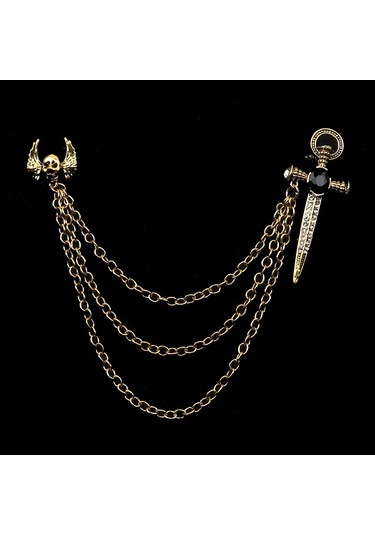 Yeni Retro Erkek Kostümü Pantolon Zincir Yafak Iğne Ejderha Geyik Taç Kafatası El Broşu 3 3 Çok Renkli