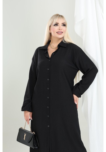 Bürümcük Gömlek Yaka Tunik Takım Düğmeli Tesettüre Uygun 2xl 6xl Siyah