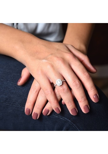 Beyaz Altın Baget Yüzük Çift Sıra 455209013