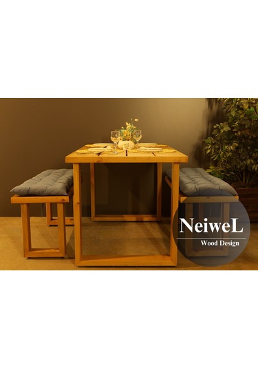 Neiwel Garden Avex Doğal Ahşap Banklı Bahçe Masa Takımı-70-100 Takım Açık Ceviz