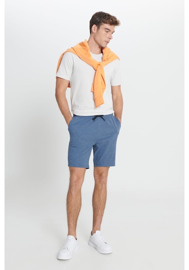 Ac&Co / Altınyıldız Classics Erkek Indıgo Melanj Standart Fit Normal Kesim Pamuklu Rahat Örme Şort
