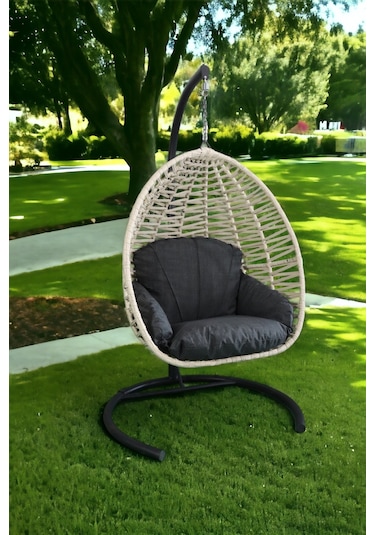 Monalin Home Garden Sofya Makrome El Örgüsü Balkon & Teras & Bahçe Salıncağı Krem