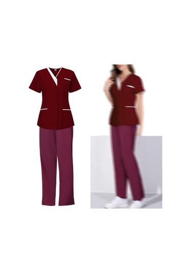 Suntek Kadın Scrubs Estetisyen Güzellik Salonu Kırmızı