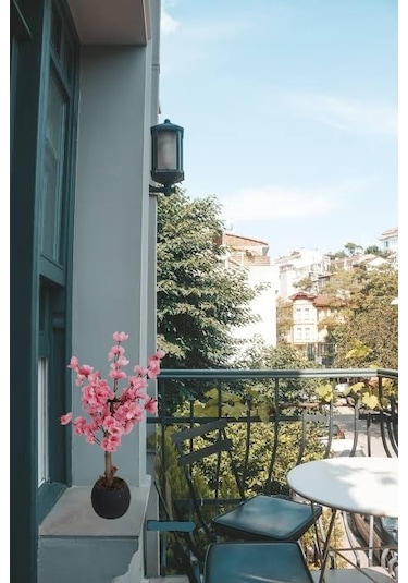 Minik Pembe Bahardalı Ağacı Masaüstü Balkon Çiçeği Yapay Çiçek