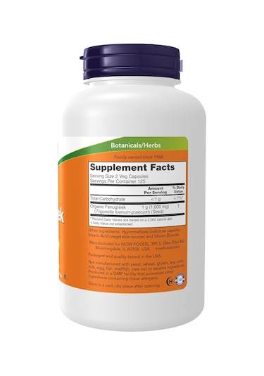Now Organic Fenugreek Çemen Tozu Ekstrat 500 Mg 250 Veg Capsules