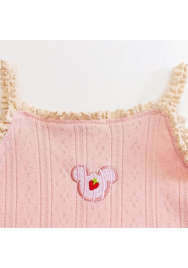 Pembe Kızların Ev Giyim Seti Çocuk Yaz Jartiyer Pijama Ince Kesit Bebek Yelek Klima Giyim Takım Elbise Ayı Nakış Pembe