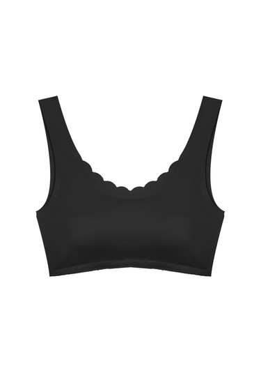 Siyah Dikişsiz Lazer Kesim Sütyen Pedli Kadın Hayalet Sütyen Dalga Detaylı Siyah