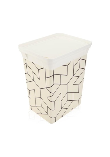 Qutu Çizgili Mutfak Çöp Kovası - Beyaz / Siyah - 20 Lt Beyaz / Siyah Beyaz - Siyah
