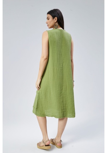 Muslin Elbise Yazın Vazgeçilmesi Fıstık Yeşil