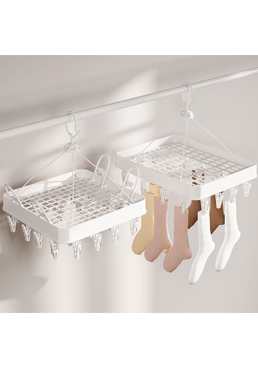 Gri 24 Klipsli Çamaşır Kurutma Askısı, Yuvarlak Çok İşlevli Katlanır Rüzgar Geçirmez Gri