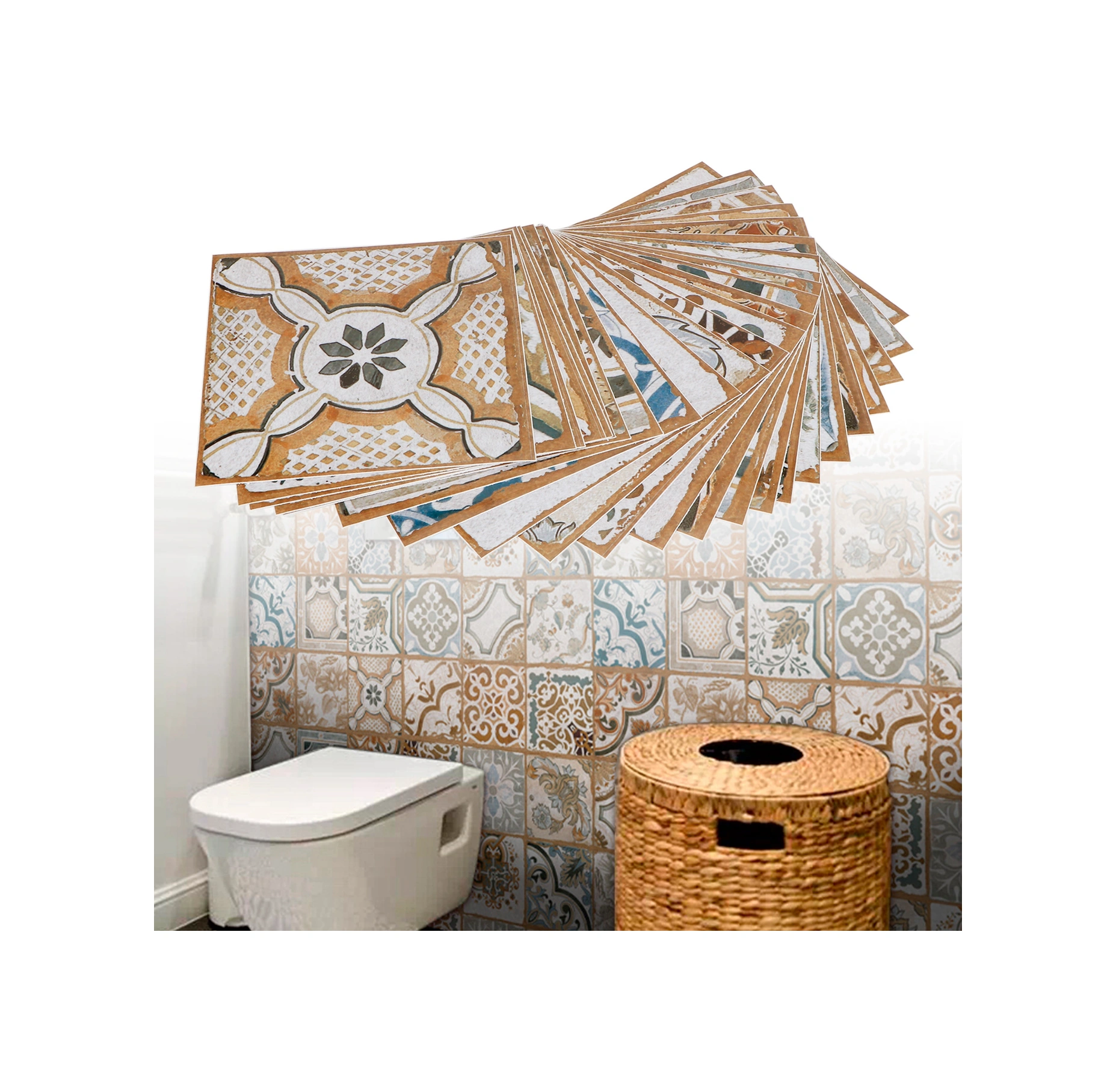 Geeroyoo Pvc 15x15cm 24 Adet Retro Renkli Simülasyon Çini Desenli Ev Dekorasyonu Kendin Yap Dıy Otomatik Yapışkan Suya Dayanıklı Duvar Sticker Diğer