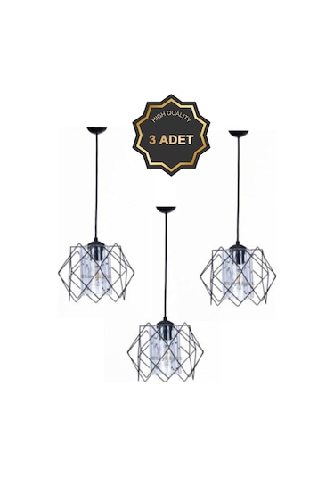 Trend Kitchen 3 Adet Silvano Koza Prizma Sarkıt Salon, Mutfak, Çocuk Odası, Koridor Avize Siyah