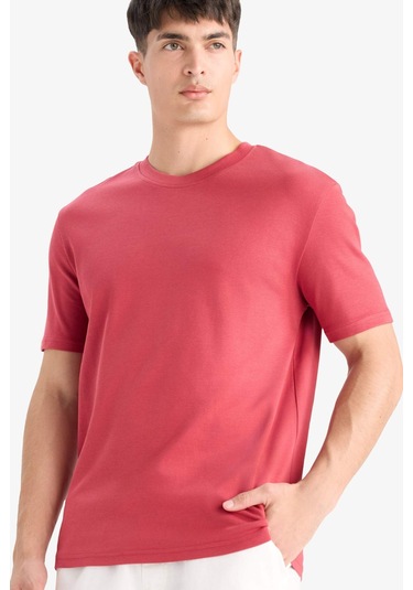 Defacto Regular Fit Bisiklet Yaka Basic Düz Kısa Kollu Tişört E7961ax25aubr238 Bordo