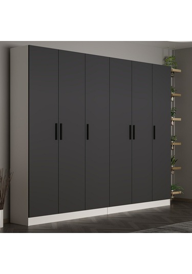 Minar Kale 210 Cm 6 Kapaklı 2b Raf Portmanto Beyaz Antrasit