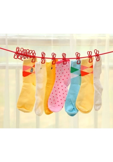 Rose-185cm Taşınabilir Çok Fonksiyonlu Kurutma Rafı Klipler Elbise Askıları Açık Seyahat Çelik Elbise Hattı 12 Adet Klip İle Clothespins