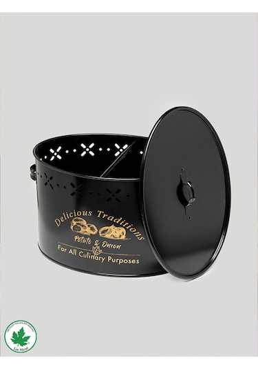 Lin Metal Büyük Boy Bölmeli Lüx Metal Patates Soğan Kovası - Siyah