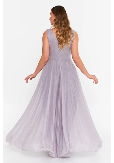 Doridorca Kadın Büyük Beden Sim Detaylı Kolsuz Maxi Abiye Elbise 6111 Vizon Vizon