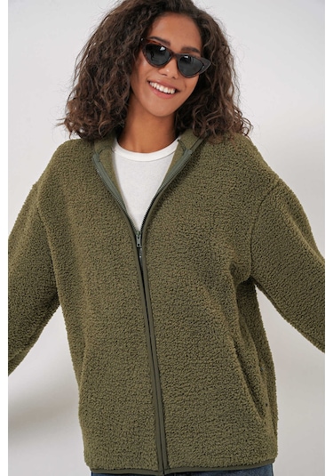 Gabria Kapüşonlu Fermuarlı Hırka Haki