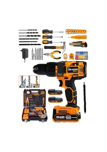 Dragro Germany DRG-HN58 Tecnology Metal Şanzıman Çift Bakır Sargı Akülü Vidalama Matkap Yardmcı Set4