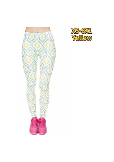 Novahub Sarı Bayan Açık Mor Tüy Baskılar Streç Yoga Tayt Spor Koşu Spor Salonu Spor Aktif Pantolon Sarı - Xl Sarı