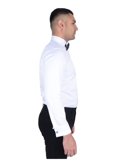 Cengiz İnler Ata Yaka Taş Düğmeli Slimfit Damatlık Gömlek 001