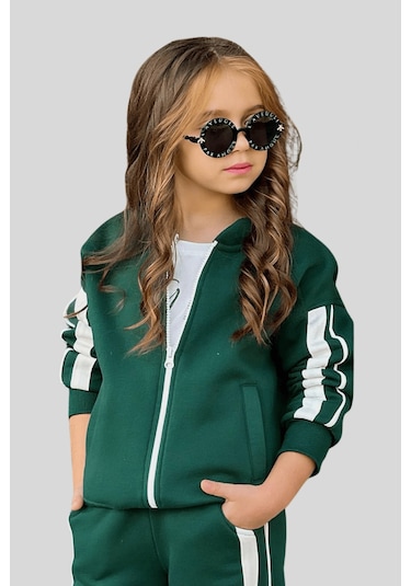 5-14 Yaş Candy Pretty Şeritli Kız Çocuk Takım Yeşil Yeşil