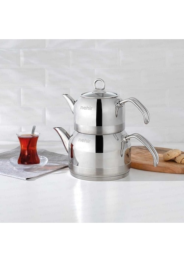 Nehir Lotus Midi Orta Boy Çelik Çaydanlık Gri