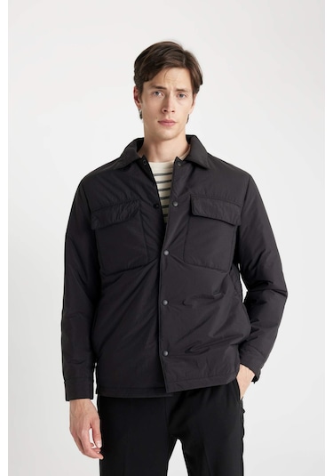 DeFacto Siyah Su İtici Şişme Mont Slim Fit Dar Kesim Gömlek Yaka Çıtçıtlı Cepli D1230AX24WNBK27