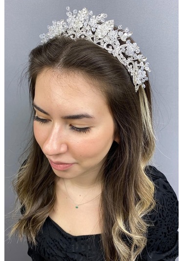 FdayAksesuar Kadın Gelin Saç Aksesuarı Şeffaf Kristalli Jabbah Gelin Tacı FRDY31577
