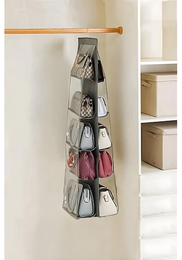 Çanta Ve Ayakkabı Düzenleyici 10 Cepli, Dolap İçi Askılı Pencereli Çanta Cüzdan Ayakkabı Organizer Şeffaf