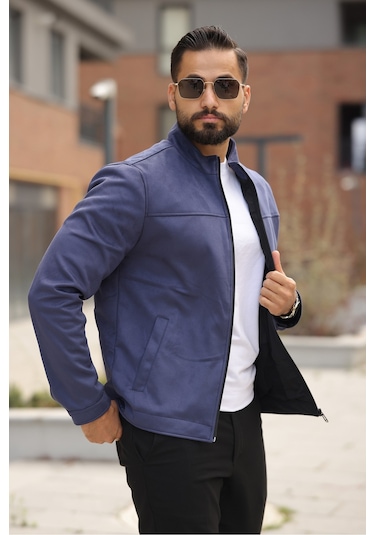 Basic Baharlık Süet Ceket - Sade Ve Şık Stil Lacivert Süet