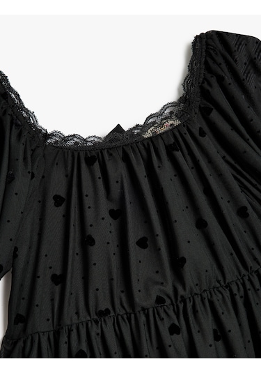 Koton Tül Detaylı Yuvarlak Yaka Kısa Kollu Elbise Siyah 5wkg80087ak Siyah