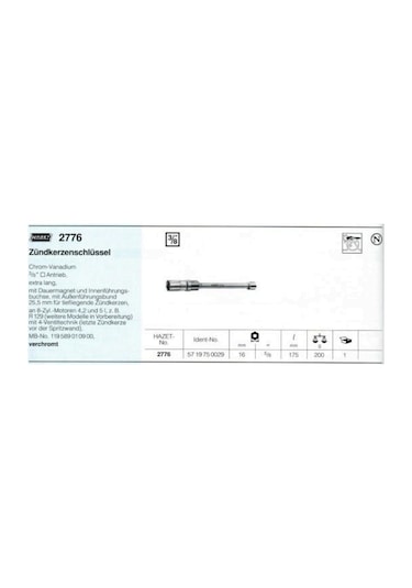 Hazet 2776 Mb Buji Lokması Uzun 16 Mm 5/8 175 Mm