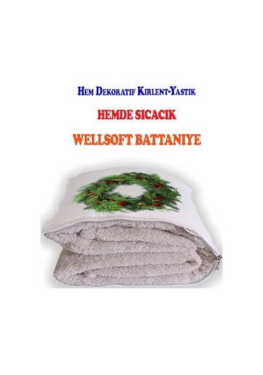 Ökse Otu Baskılı Dekoratif Yastık Kırlent Opsiyonel Battaniye 2 İn 1 Çok Renkli