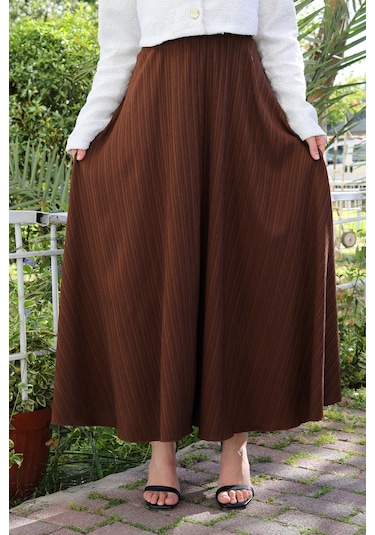 Beli Lastikli Süper Kloş Etek Kahverengi