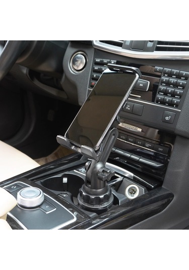 2 In 1 360 Derece Dönen Araba Bardak Tutucu Montaj Telefon Braketi Tablet Standı Siyah